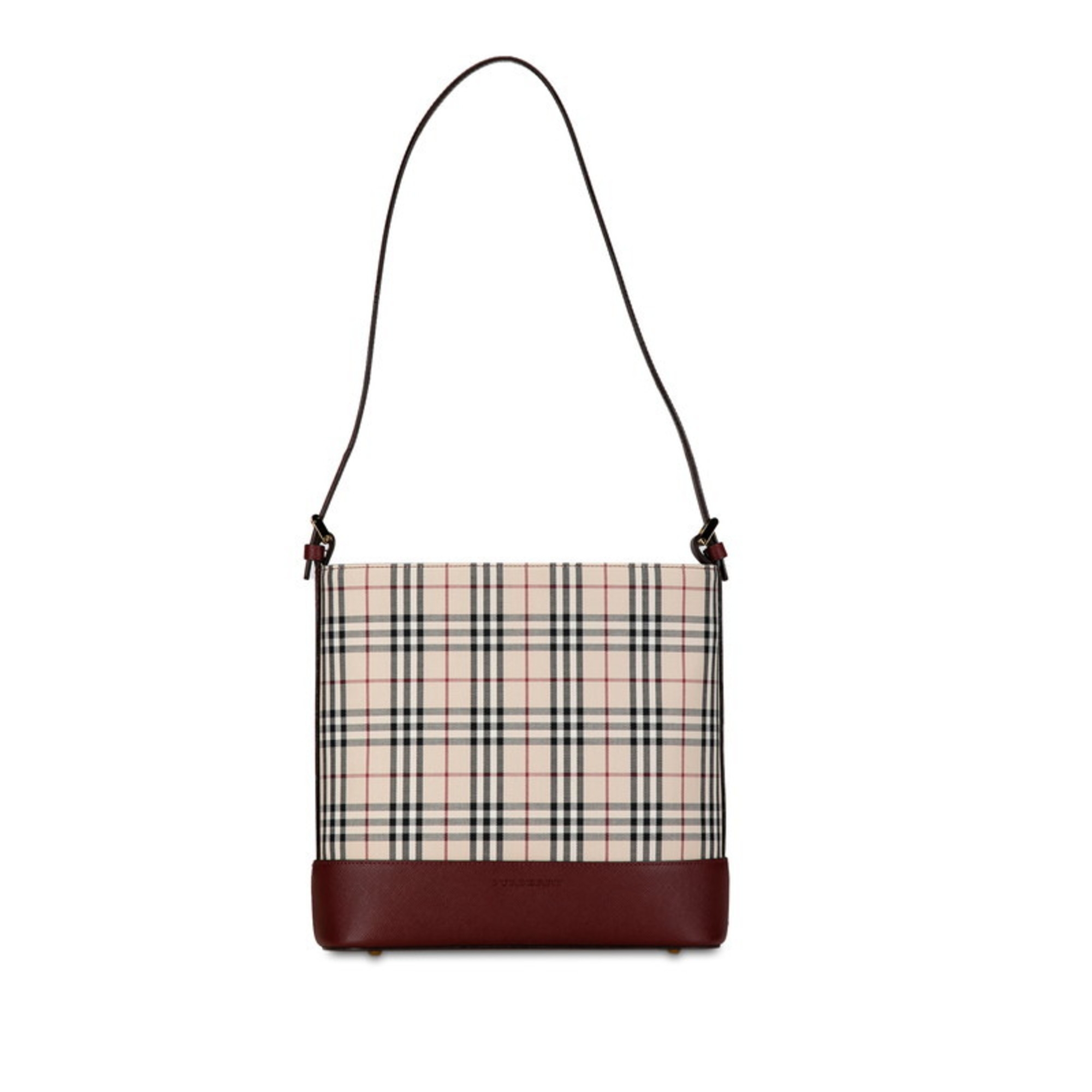 Burberry Nova Check Bag Handbag Beige Wine Red Canvas Leather Women's BURBERRY