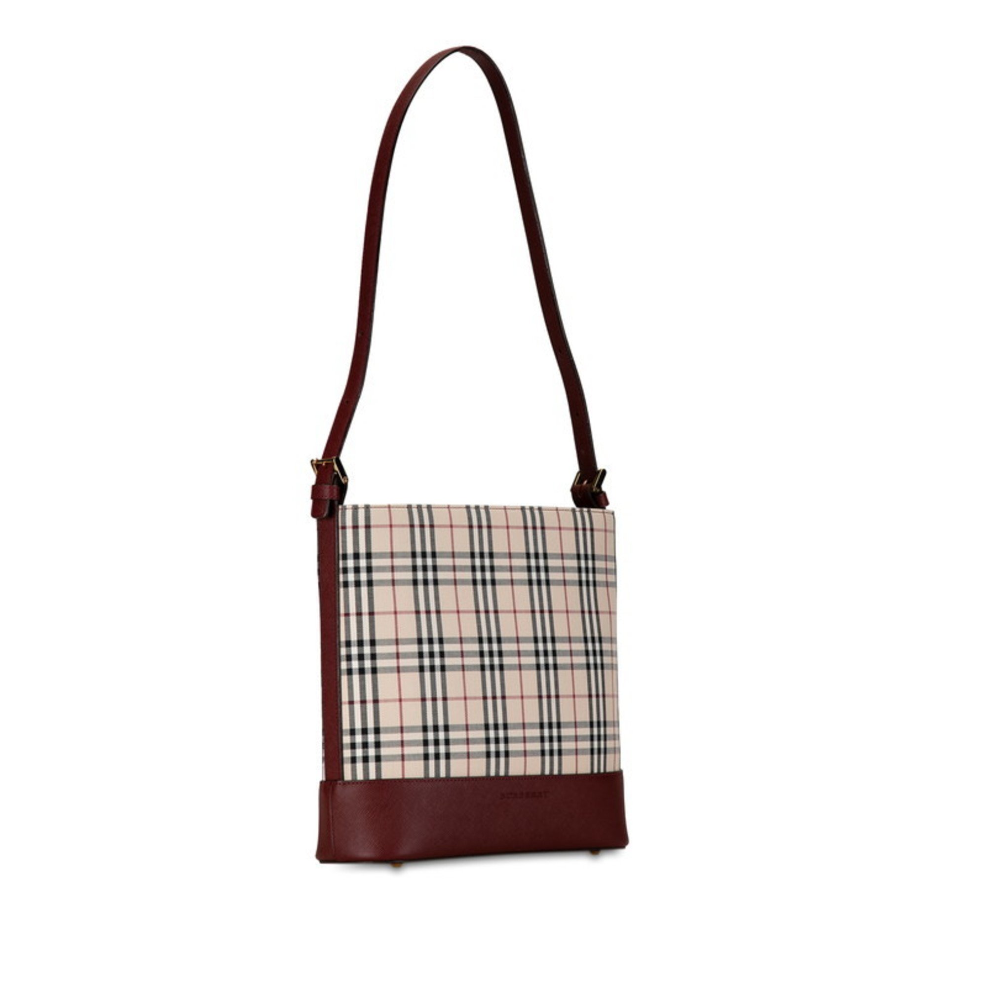 Burberry Nova Check Bag Handbag Beige Wine Red Canvas Leather Women's BURBERRY