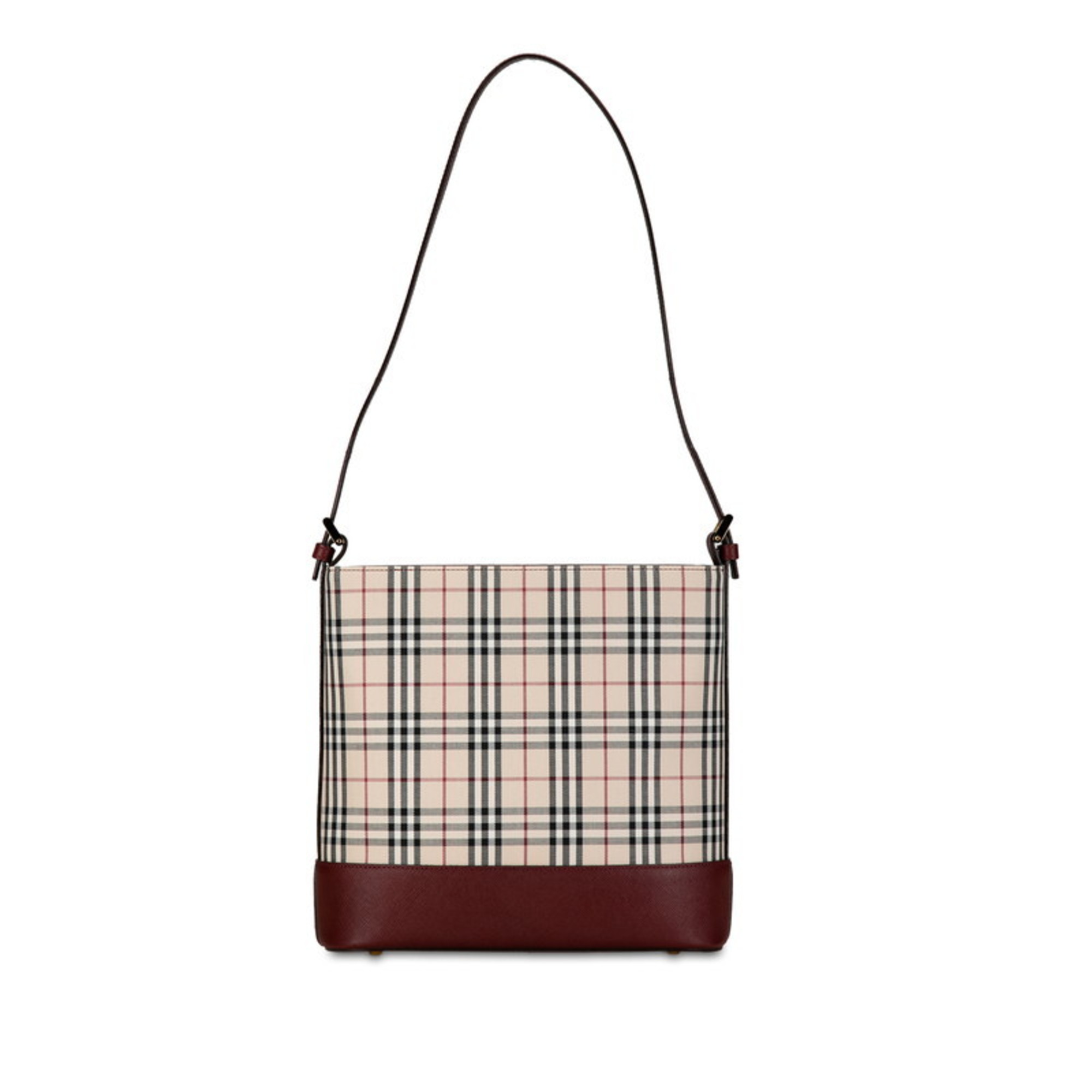 Burberry Nova Check Bag Handbag Beige Wine Red Canvas Leather Women's BURBERRY