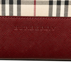 Burberry Nova Check Bag Handbag Beige Wine Red Canvas Leather Women's BURBERRY