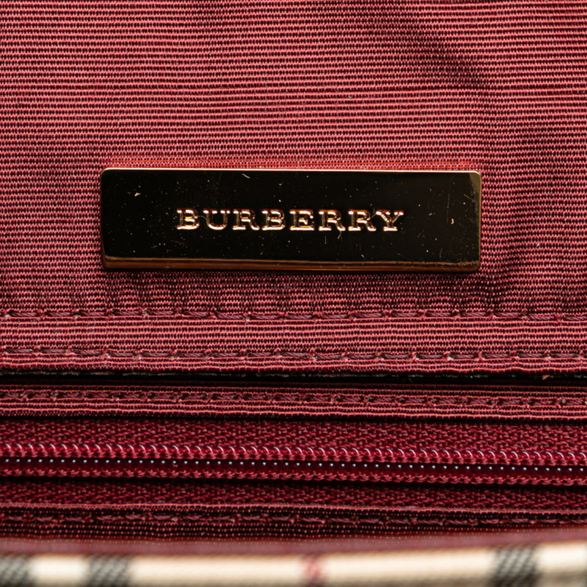 Burberry Nova Check Bag Handbag Beige Wine Red Canvas Leather Women's BURBERRY