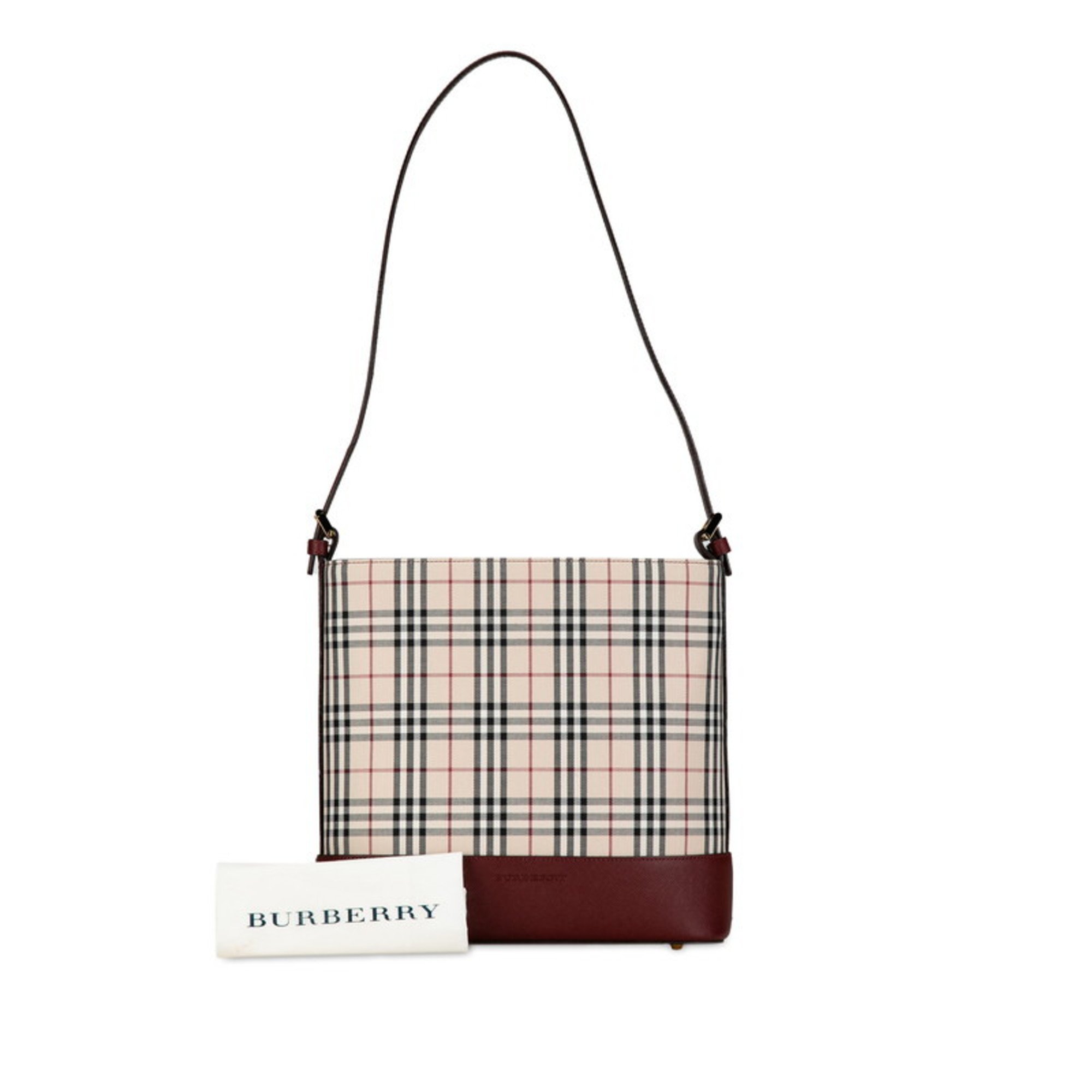 Burberry Nova Check Bag Handbag Beige Wine Red Canvas Leather Women's BURBERRY