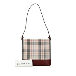 Burberry Nova Check Bag Handbag Beige Wine Red Canvas Leather Women's BURBERRY