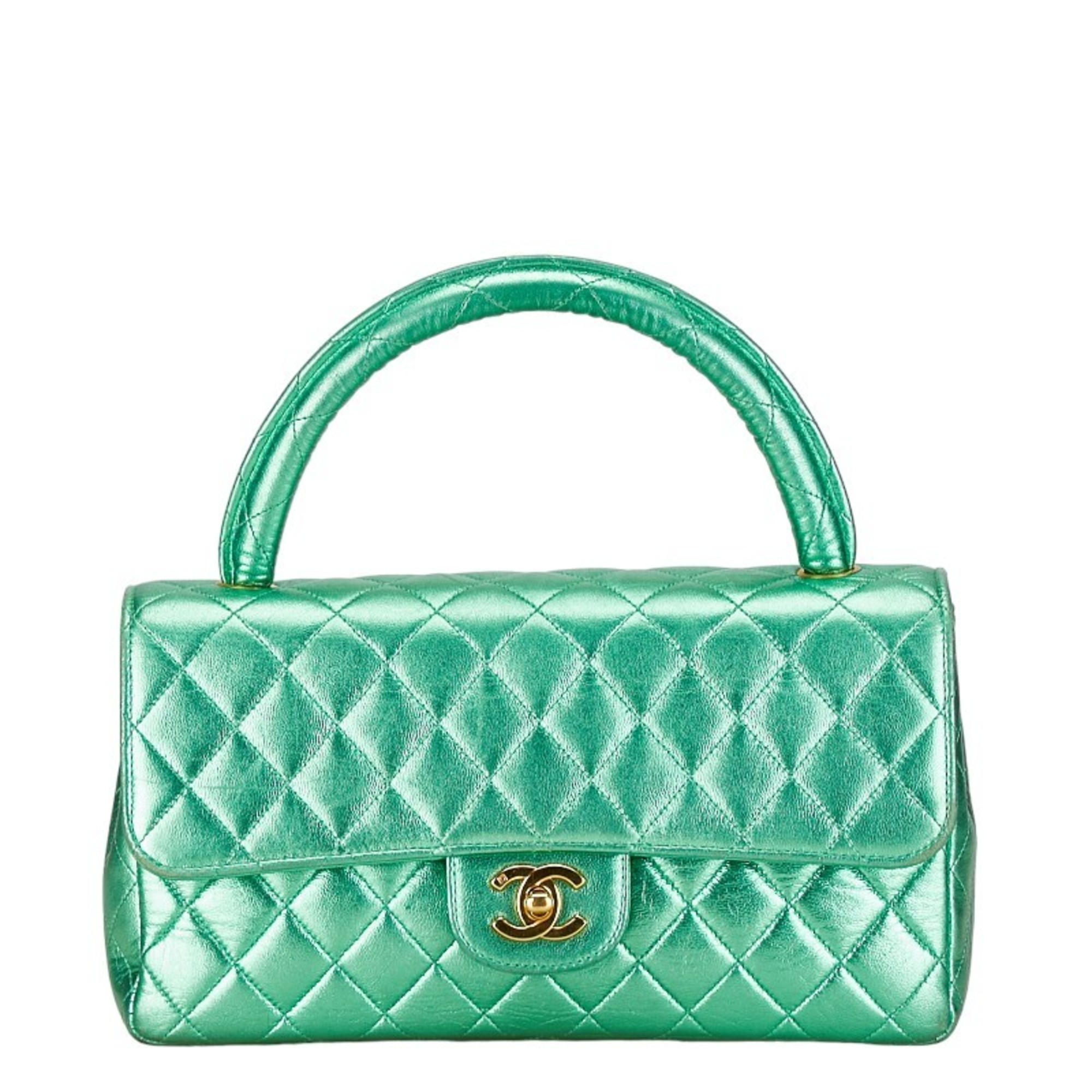 Chanel Coco Mark Matelasse Bag Parents Only Handbag Green Gold Leather Women's CHANEL