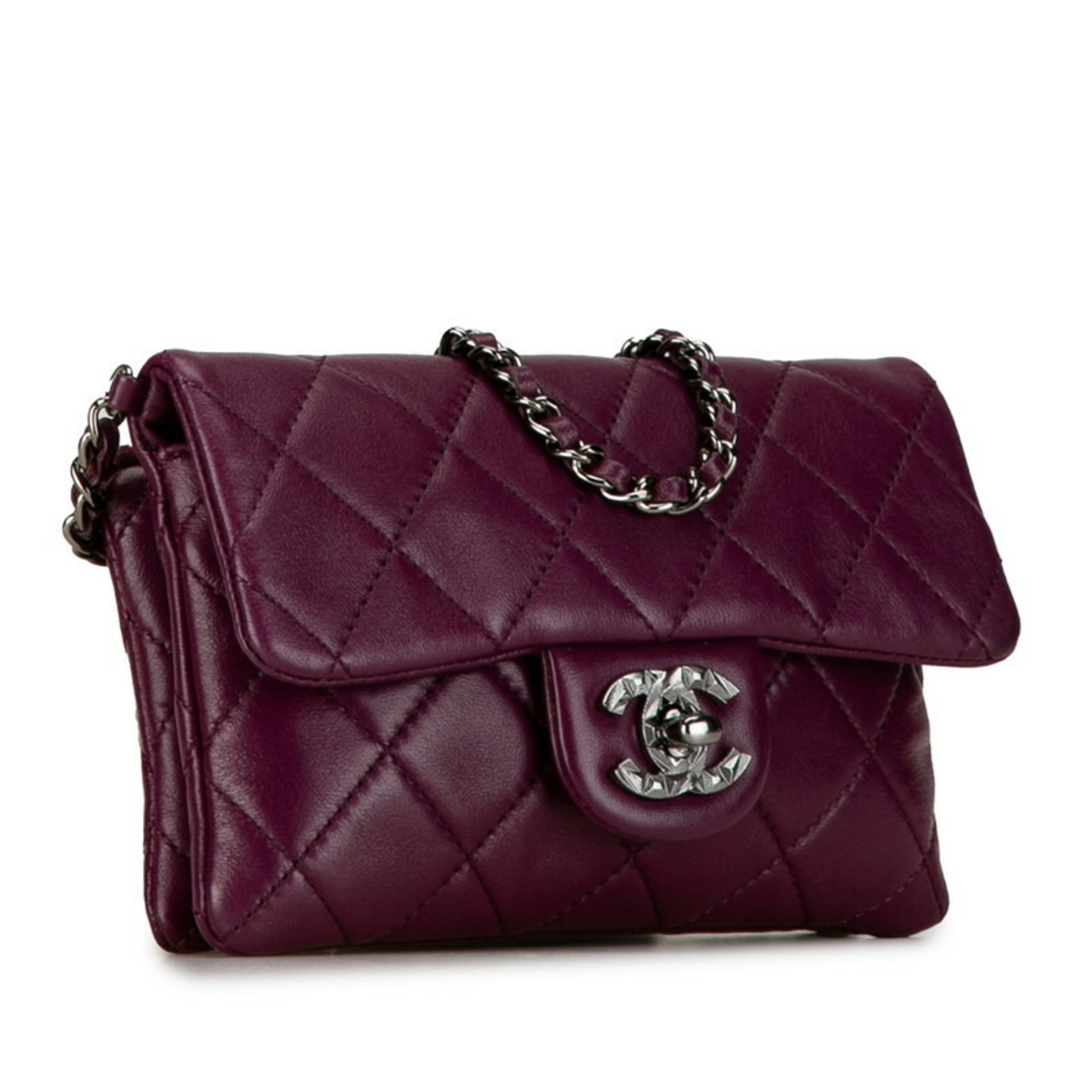 Chanel Coco Mark Matelasse Chain Shoulder Bag Purple Silver Leather Women's CHANEL