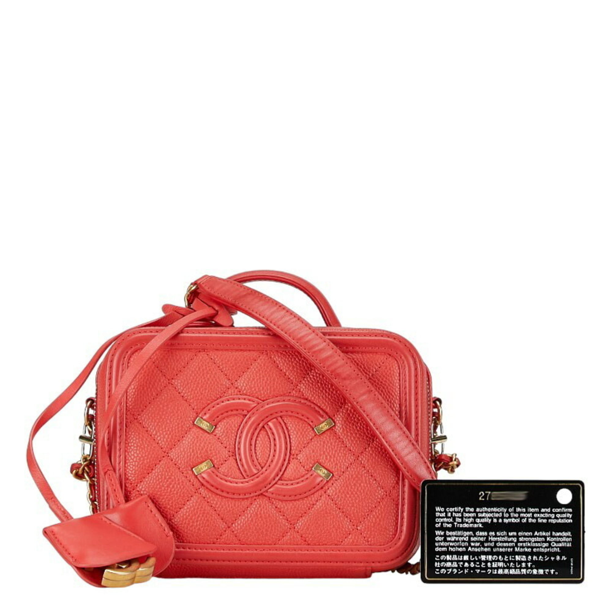 Chanel Coco Mark CC Figurine Chain Shoulder Bag Red Gold Leather Women's CHANEL