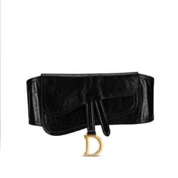 Christian Dior Dior Saddle Belt Waist Bag Body Black Leather Women's