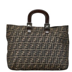 FENDI ZUCCA Handbag Brown Canvas Leather Women's