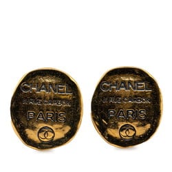 Chanel Cambon Plate Earrings Gold Plated Women's CHANEL