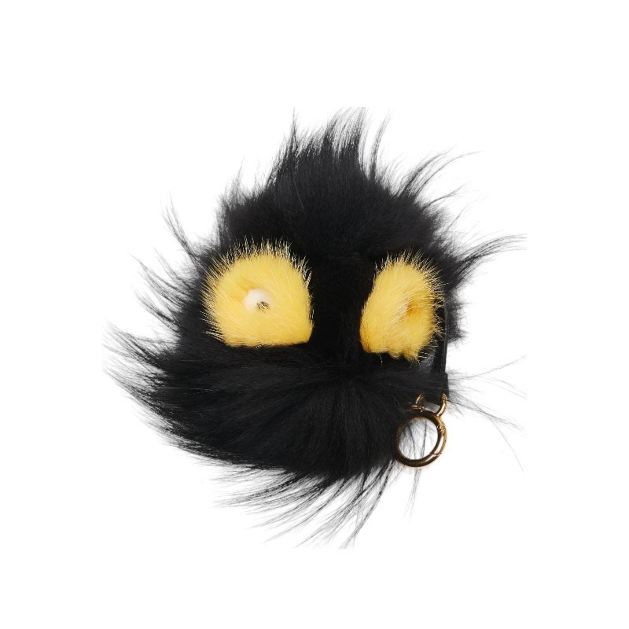 Fendi Bugs Charm Pompom Bag Keychain Black Yellow Fur Women's FENDI