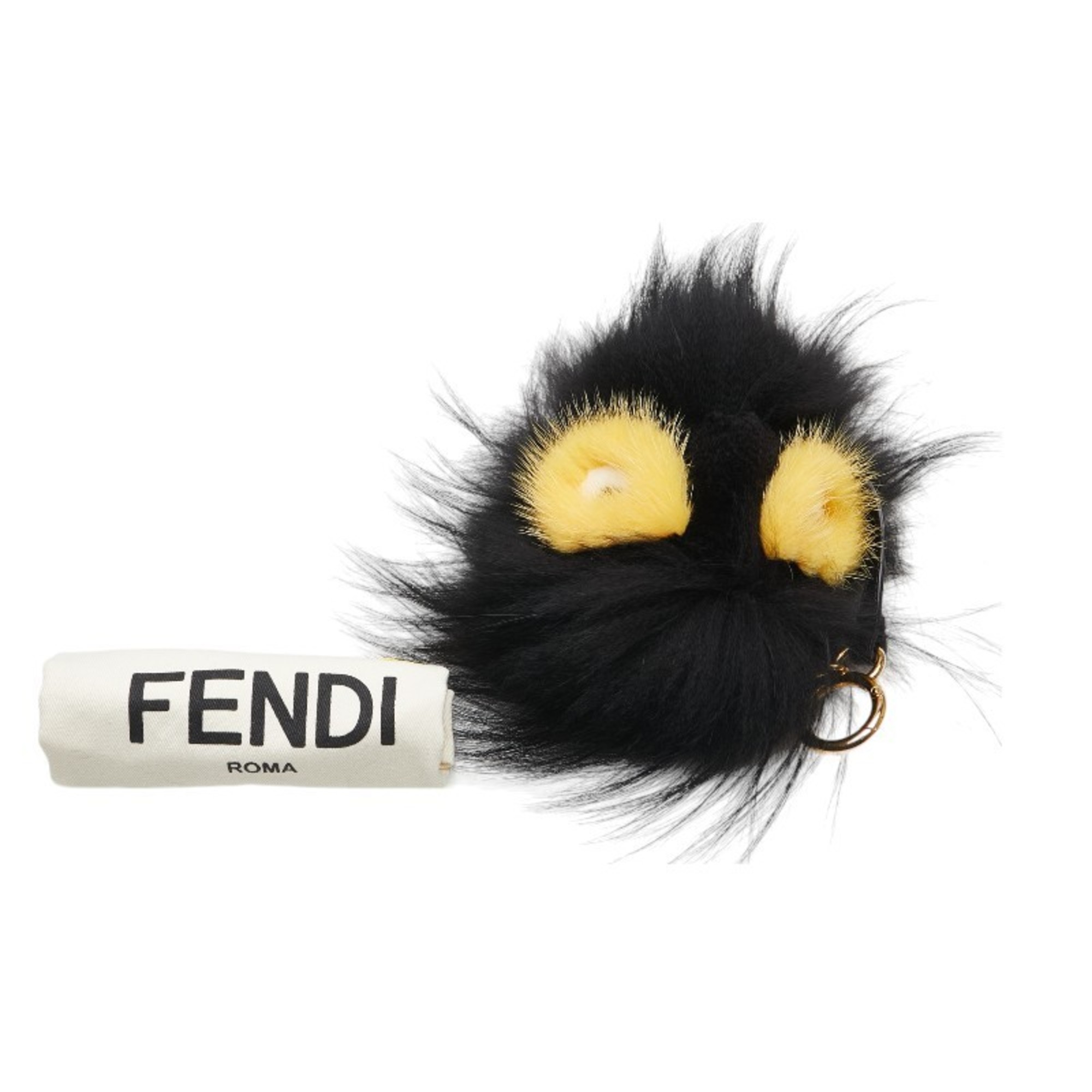 Fendi Bugs Charm Pompom Bag Keychain Black Yellow Fur Women's FENDI