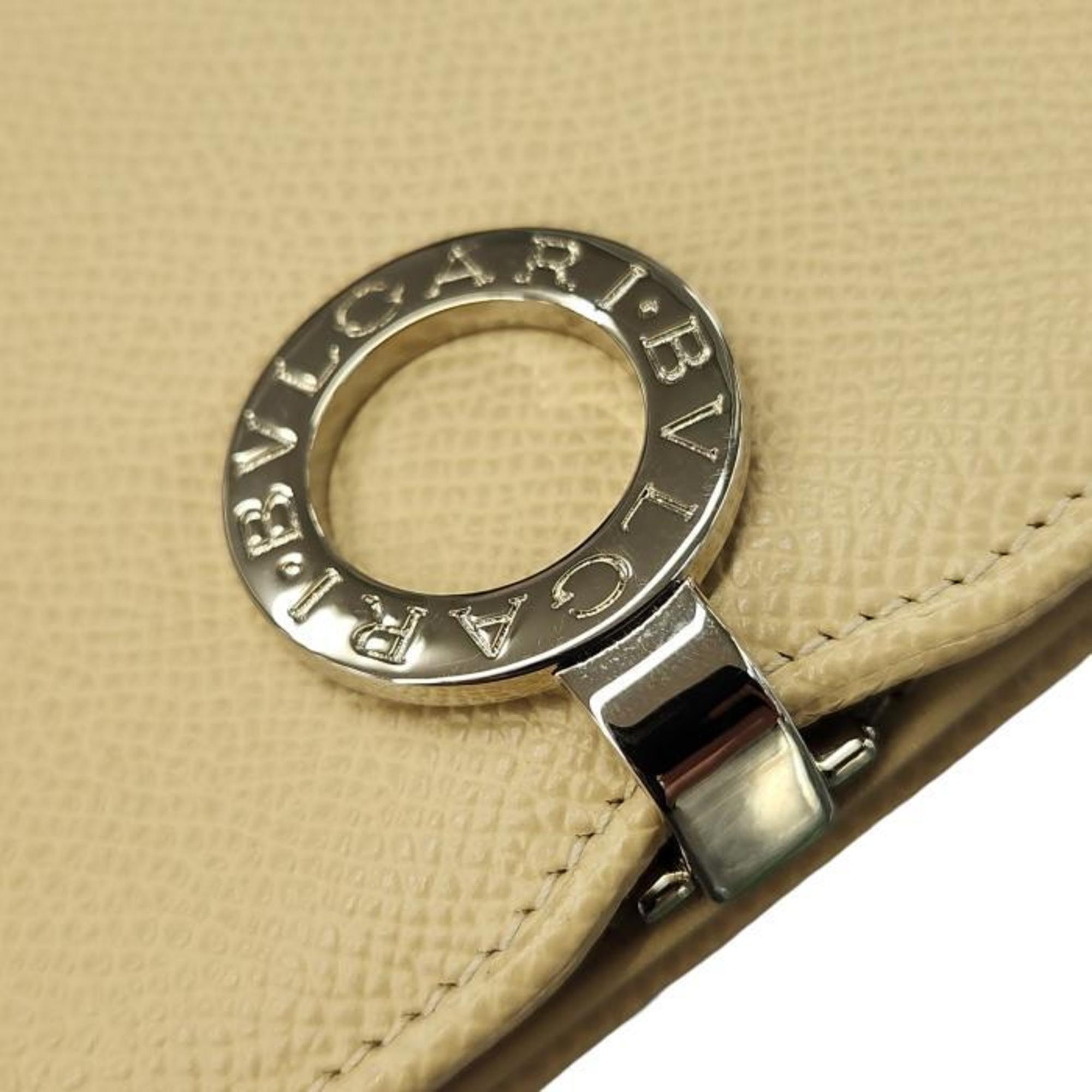 BVLGARI Bulgari Long Wallet for Men and Women, Bi-fold, Clip, Leather, Beige