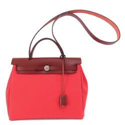 Hermes Airbag Zip PM Red Handbag Toile Officier Women's HERMES