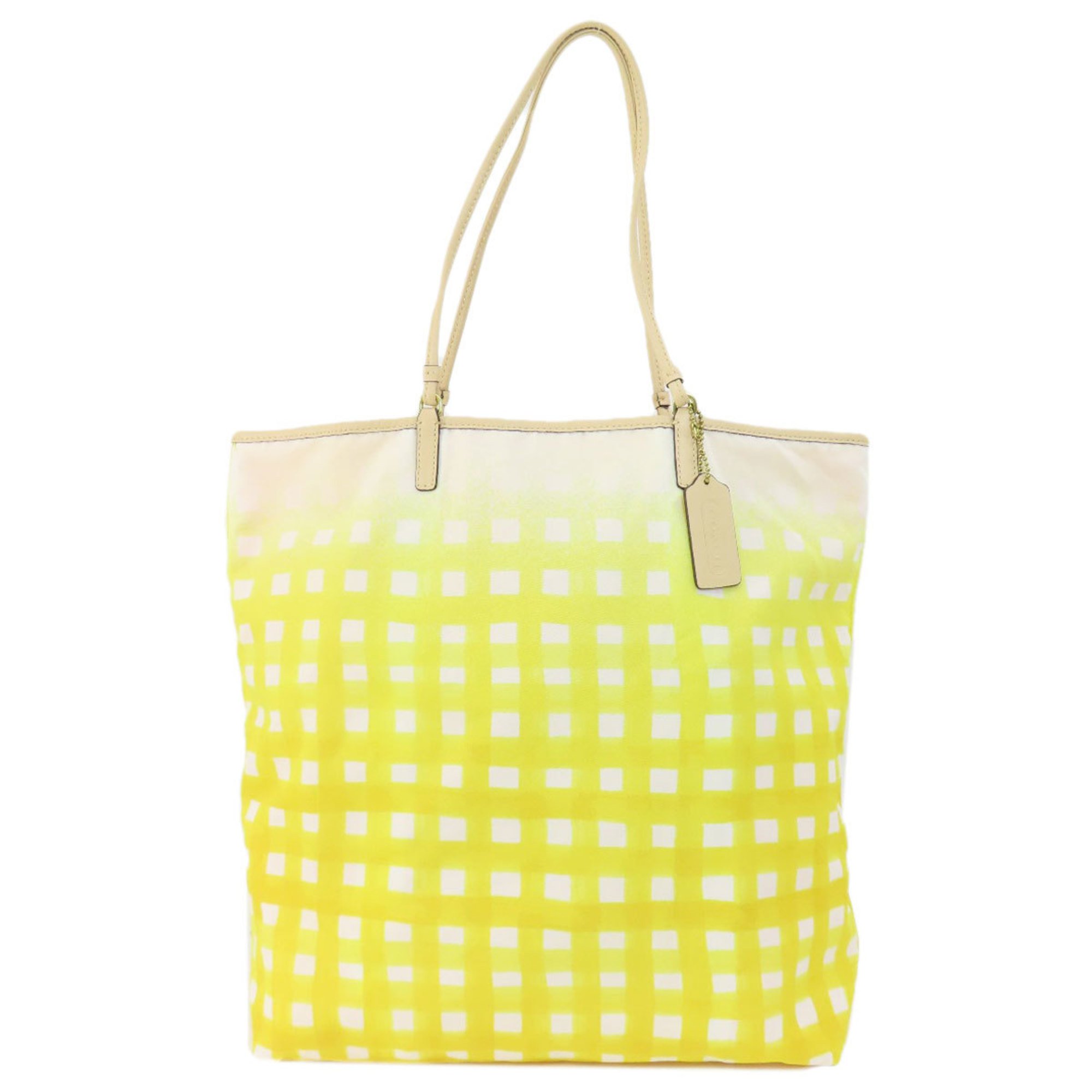 Coach Check Pattern Tote Bag Nylon Material Women's COACH