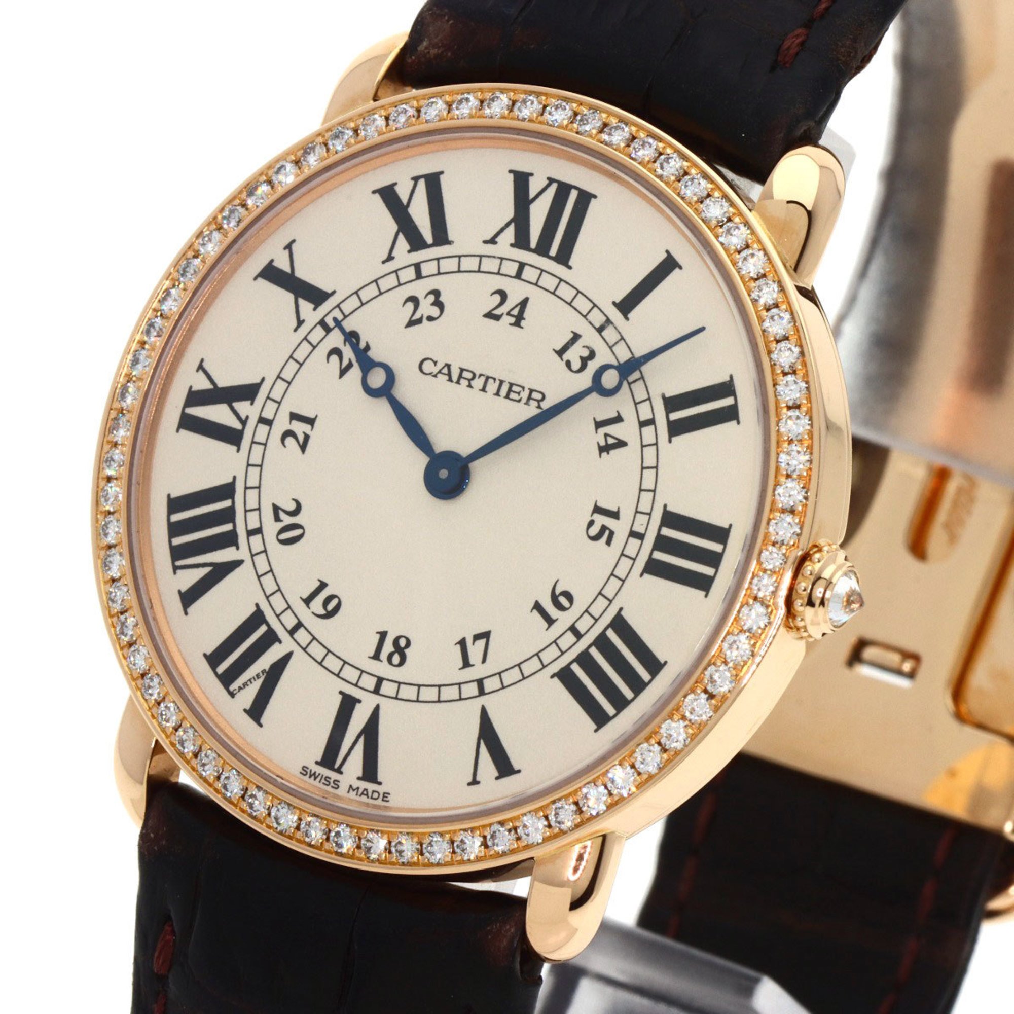 Cartier WR000651 Ronde Louis LM 36mm Diamond Watch K18 Pink Gold Leather Men's CARTIER