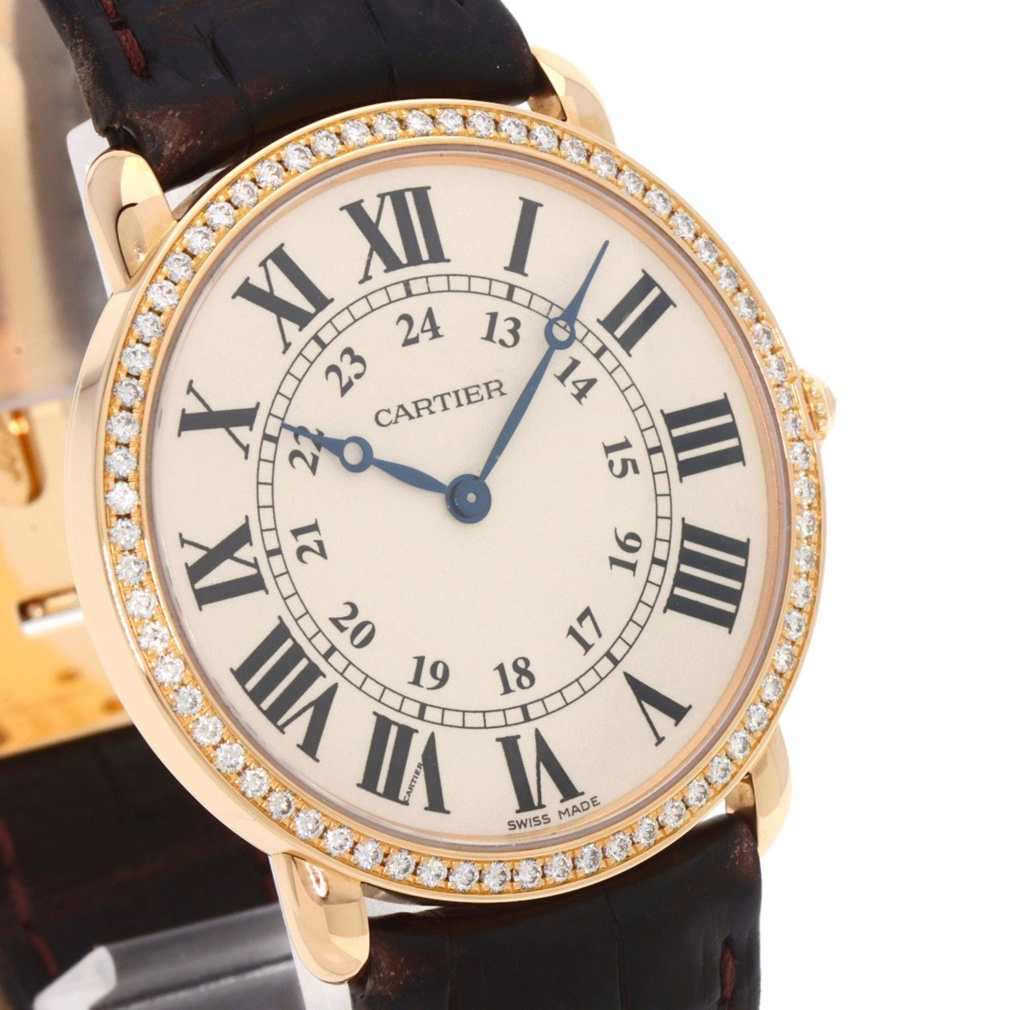 Cartier WR000651 Ronde Louis LM 36mm Diamond Watch K18 Pink Gold Leather Men's CARTIER