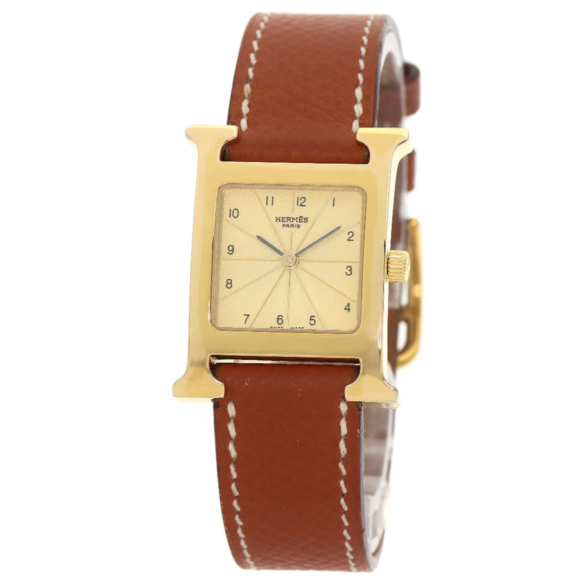 Hermes HH1.201 H Watch GP Leather Ladies HERMES