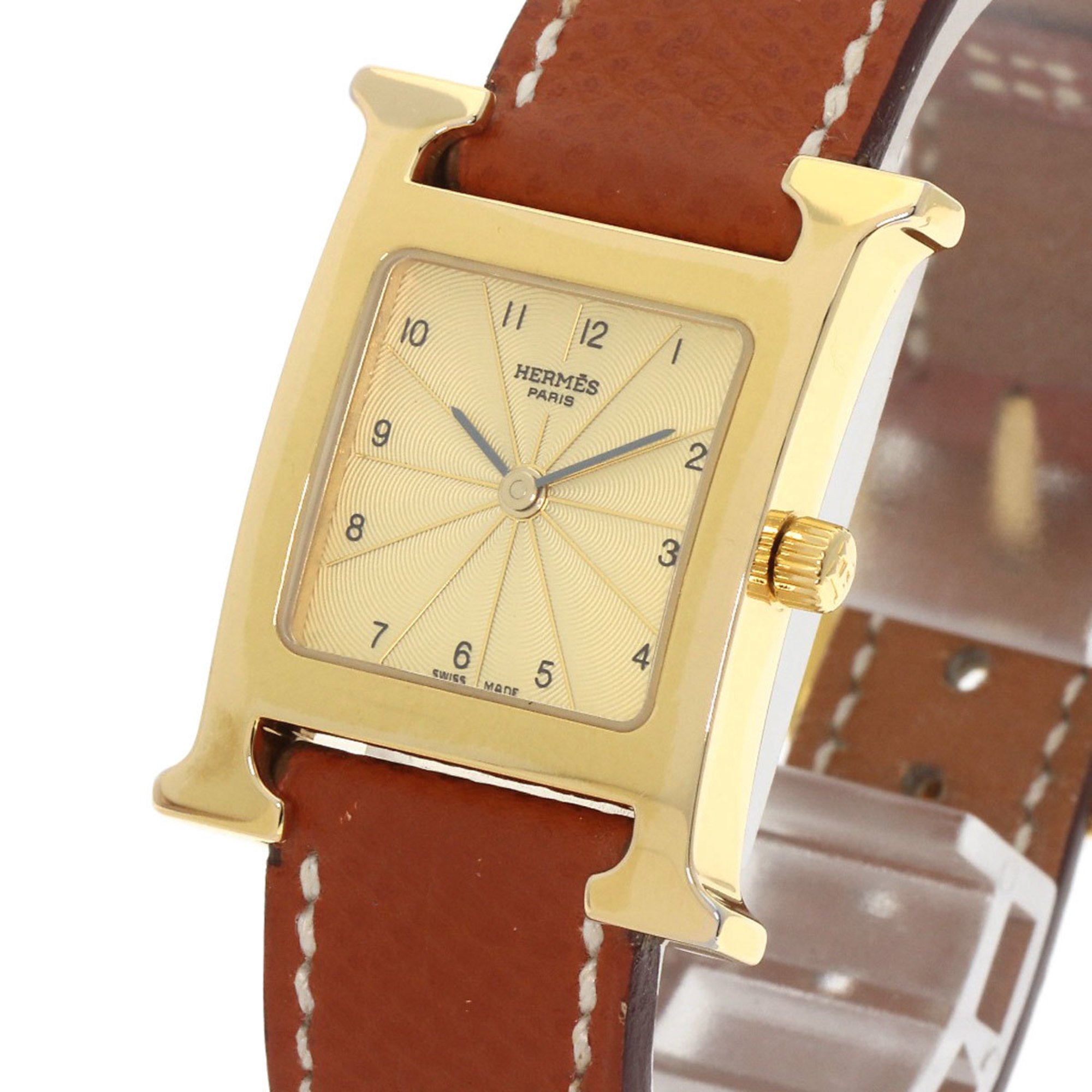 Hermes HH1.201 H Watch GP Leather Ladies HERMES