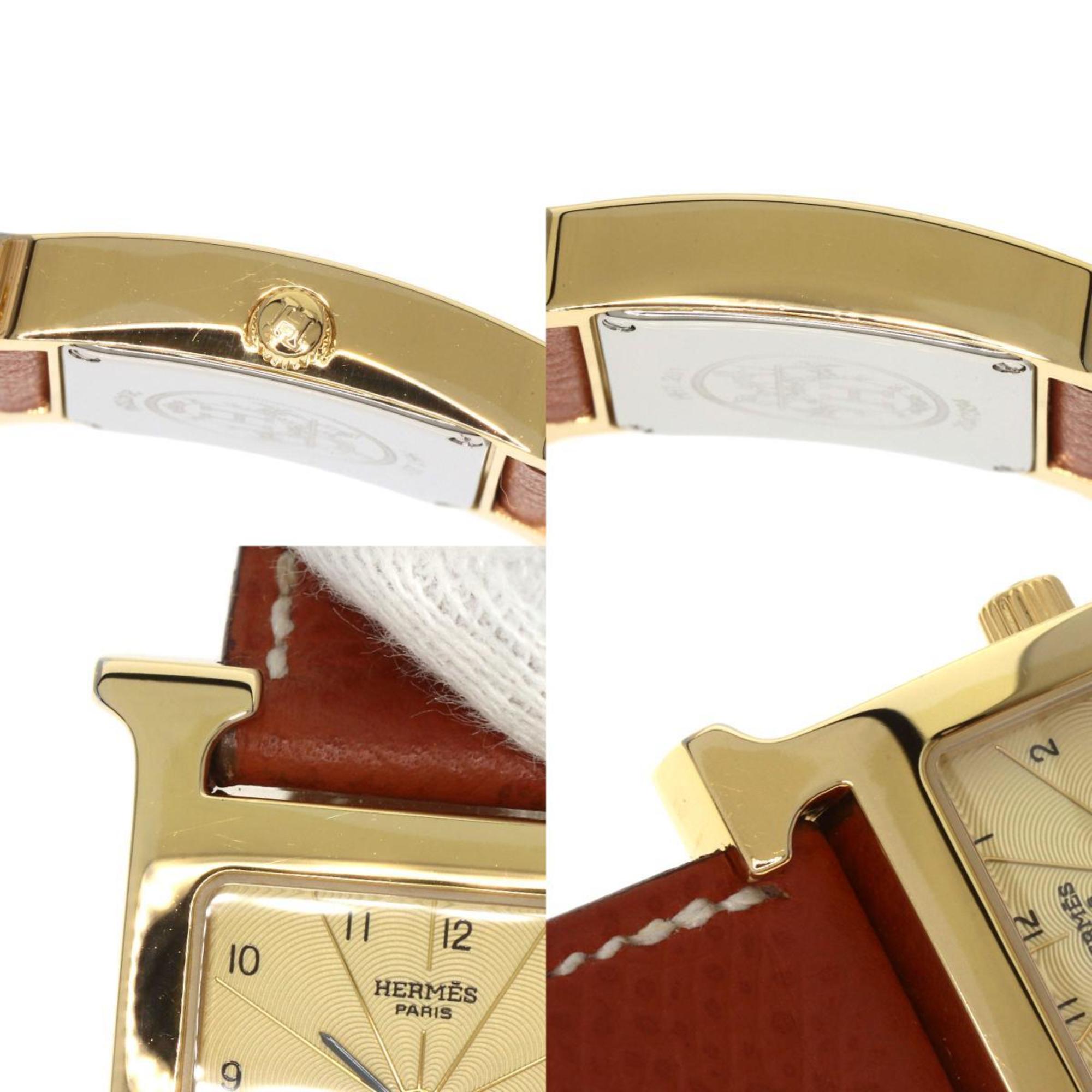 Hermes HH1.201 H Watch GP Leather Ladies HERMES