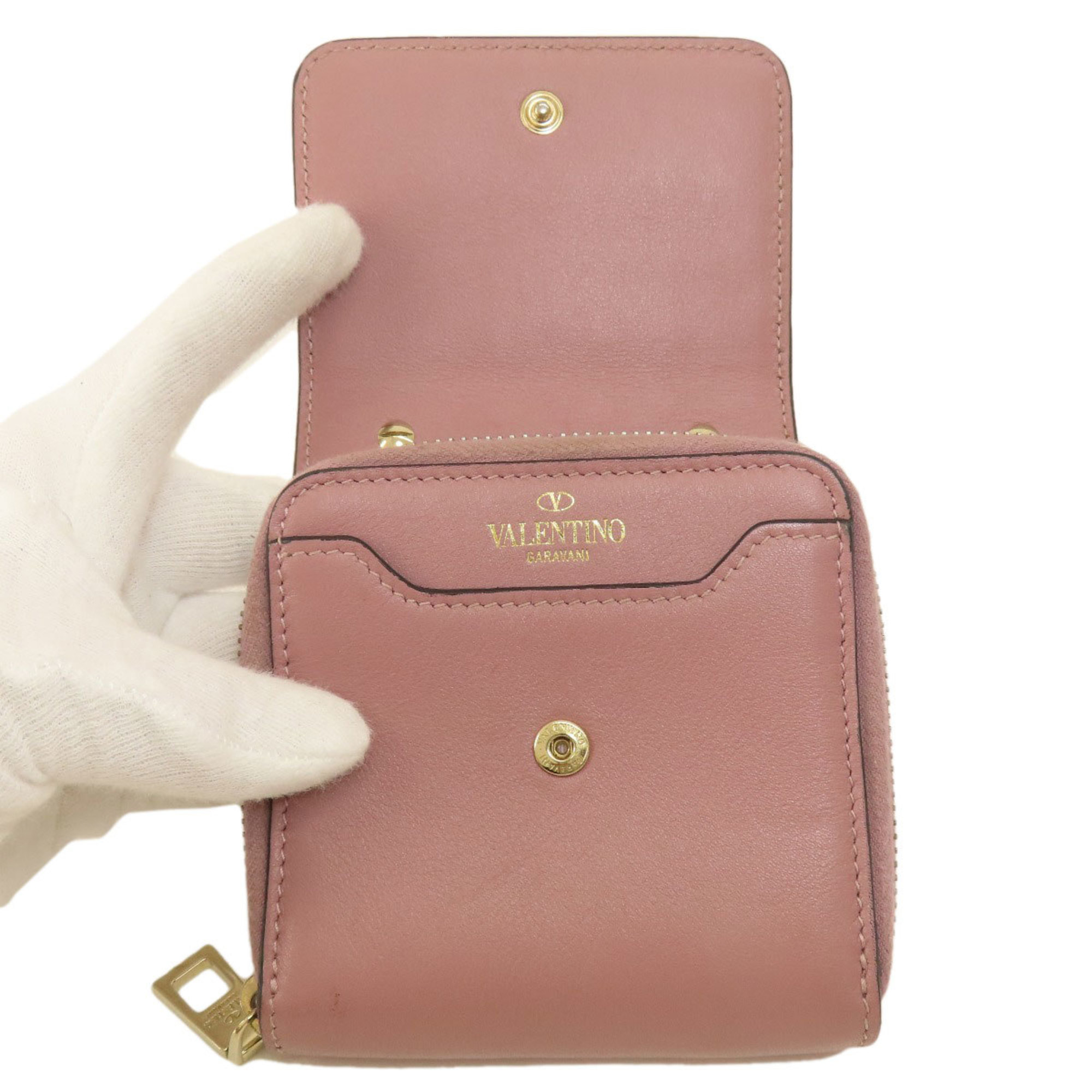 Valentino Garavani Studded Bi-fold Wallet Leather Women's VALENTINO GARAVANI