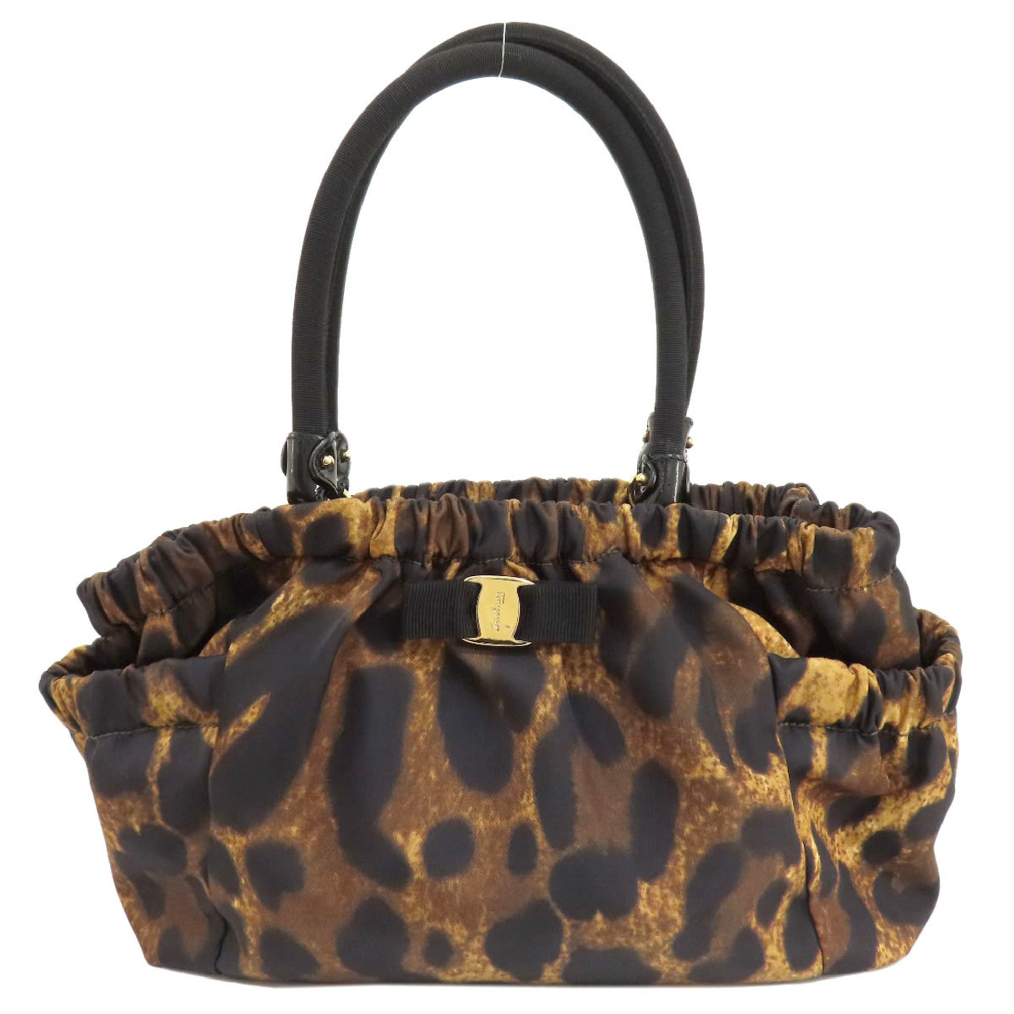 Salvatore Ferragamo Leopard Print Vara Ribbon Tote Bag Nylon Material Women's