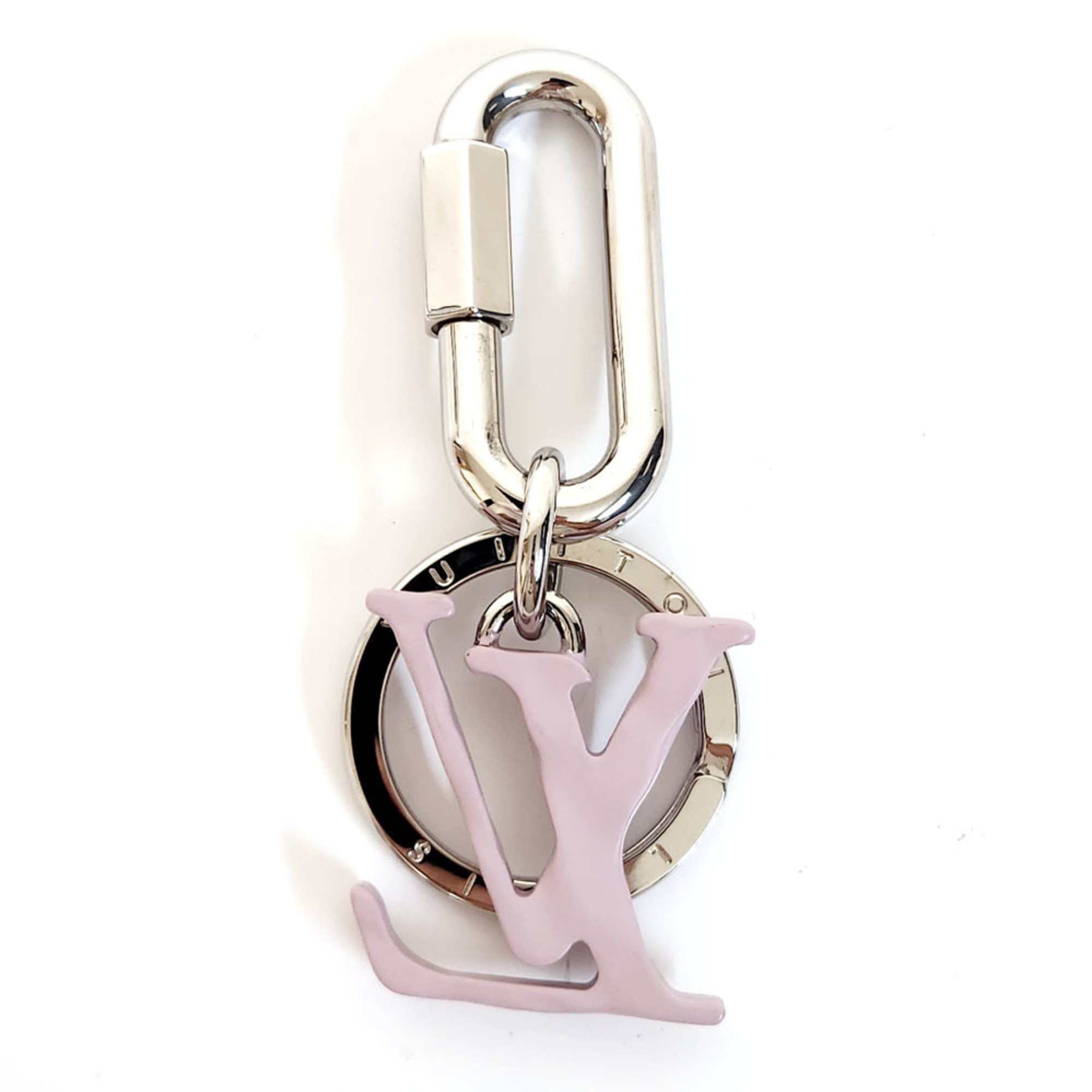 Louis Vuitton LOUIS VUITTON Porte-Cle LV Shape Keychain MP2615 Silver Pink Metal Key Ring Holder Bag Charm Men Women Unisex