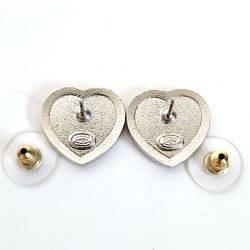 CHANEL Coco Mark Heart-Shaped Earrings ABB664 Silver Black Pink Metal Rhinestones Women's Heart