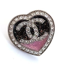 CHANEL Coco Mark Heart-Shaped Earrings ABB664 Silver Black Pink Metal Rhinestones Women's Heart