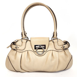 Salvatore Ferragamo Gancini Handbag Marissa AU-21 6317 Ivory Leather Dodo Bag for Women
