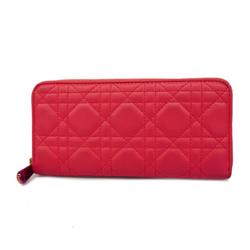 Christian Dior Long Wallet Cannage Leather Pink Women's