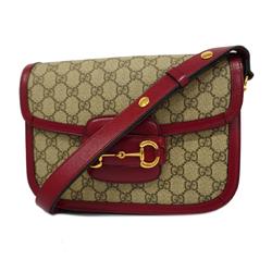 Gucci Shoulder Bag GG Supreme Horsebit 602204 Leather Brown Red Women's
