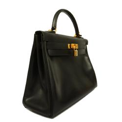 Hermes handbag Kelly 32 C stamp box calf black ladies