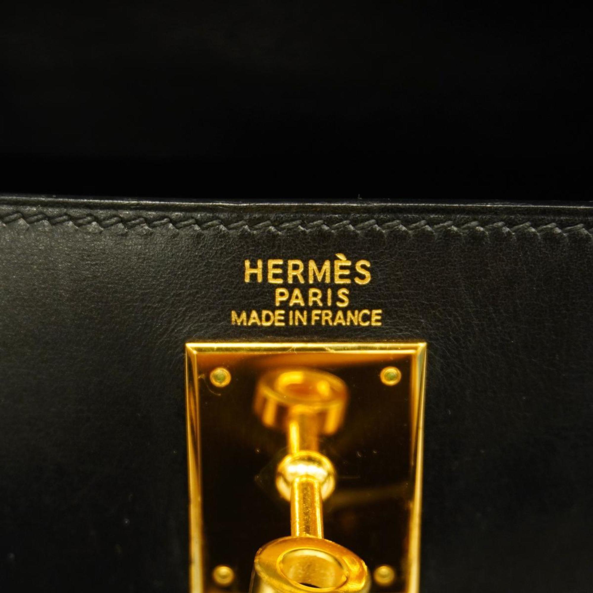 Hermes handbag Kelly 32 C stamp box calf black ladies