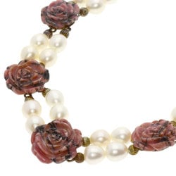 Rhodonite Flower Motif Rose Quartz Freshwater Pearl 3-Piece Necklace Silver Women's