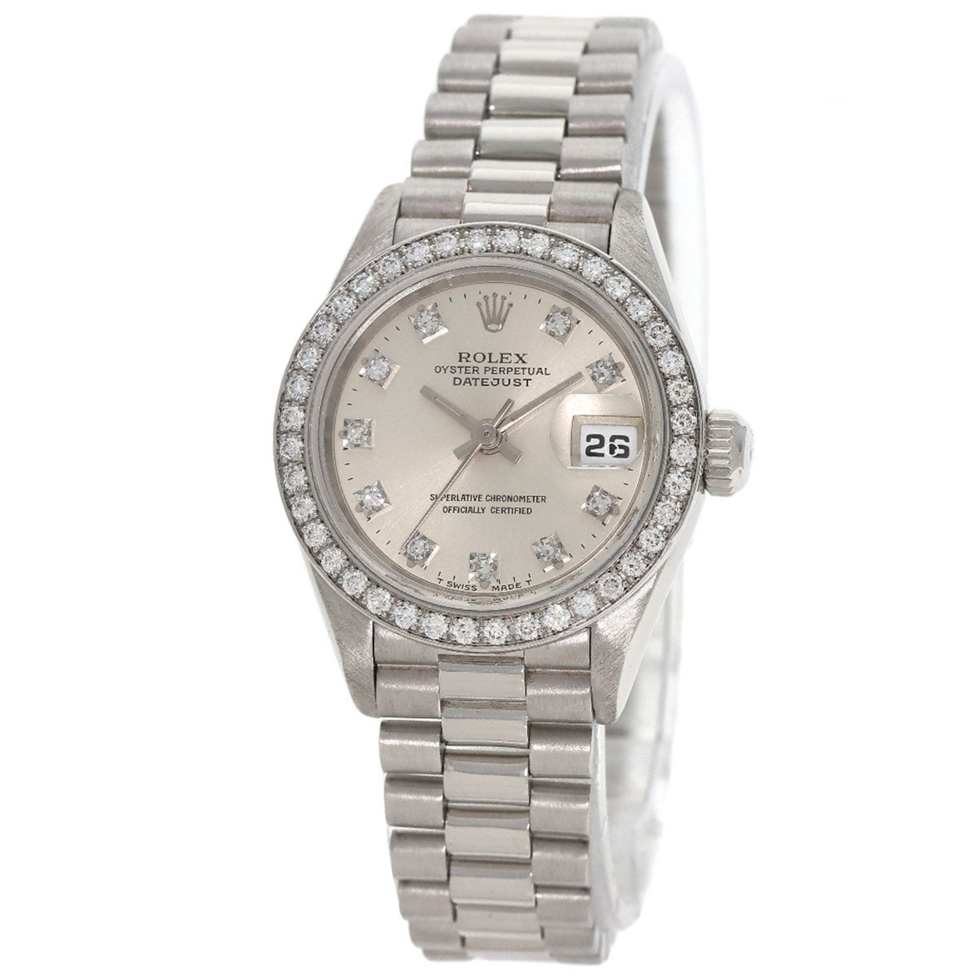 Rolex 69136G Datejust 10P Bezel Diamond Watch Platinum PT Ladies ROLEX