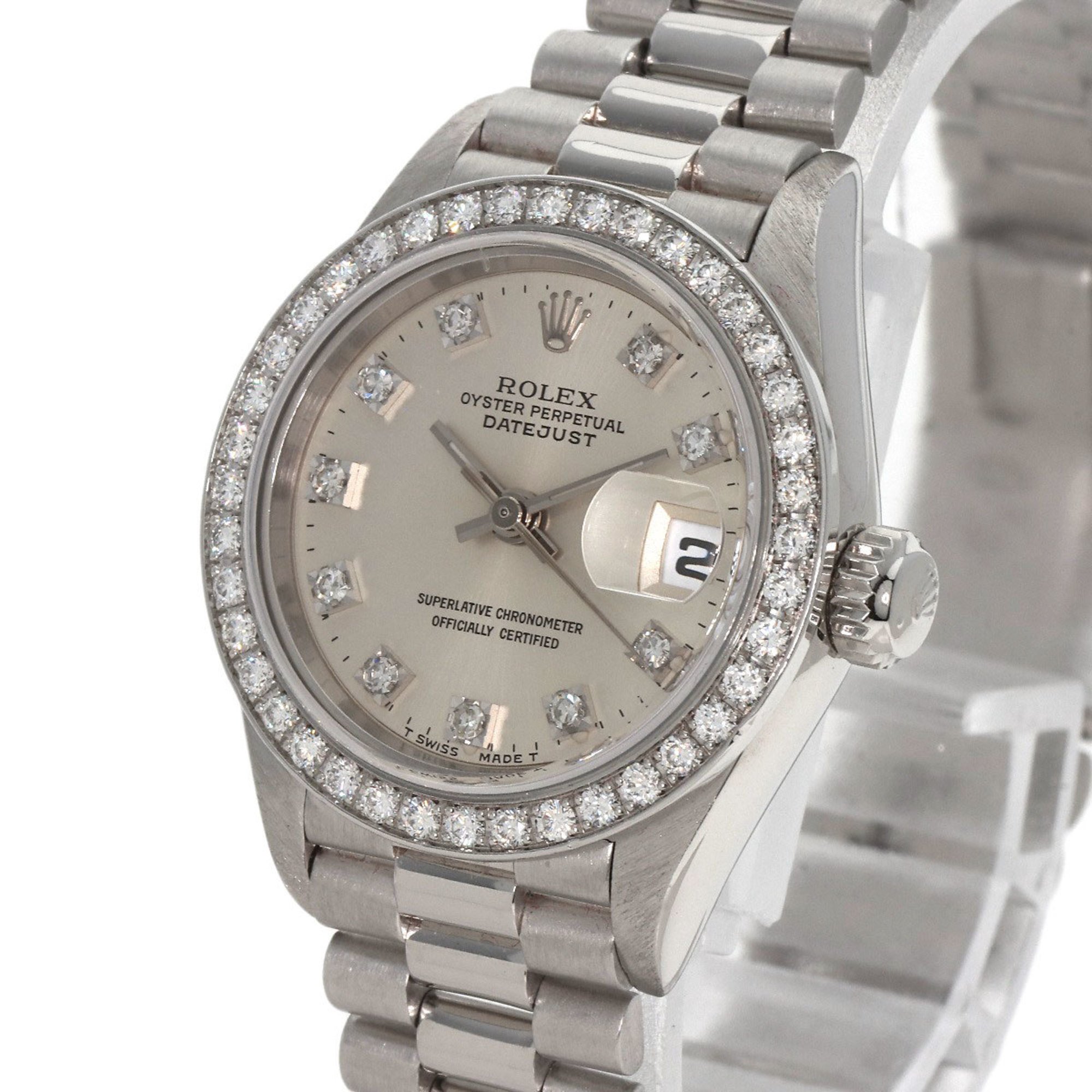 Rolex 69136G Datejust 10P Bezel Diamond Watch Platinum PT Ladies ROLEX