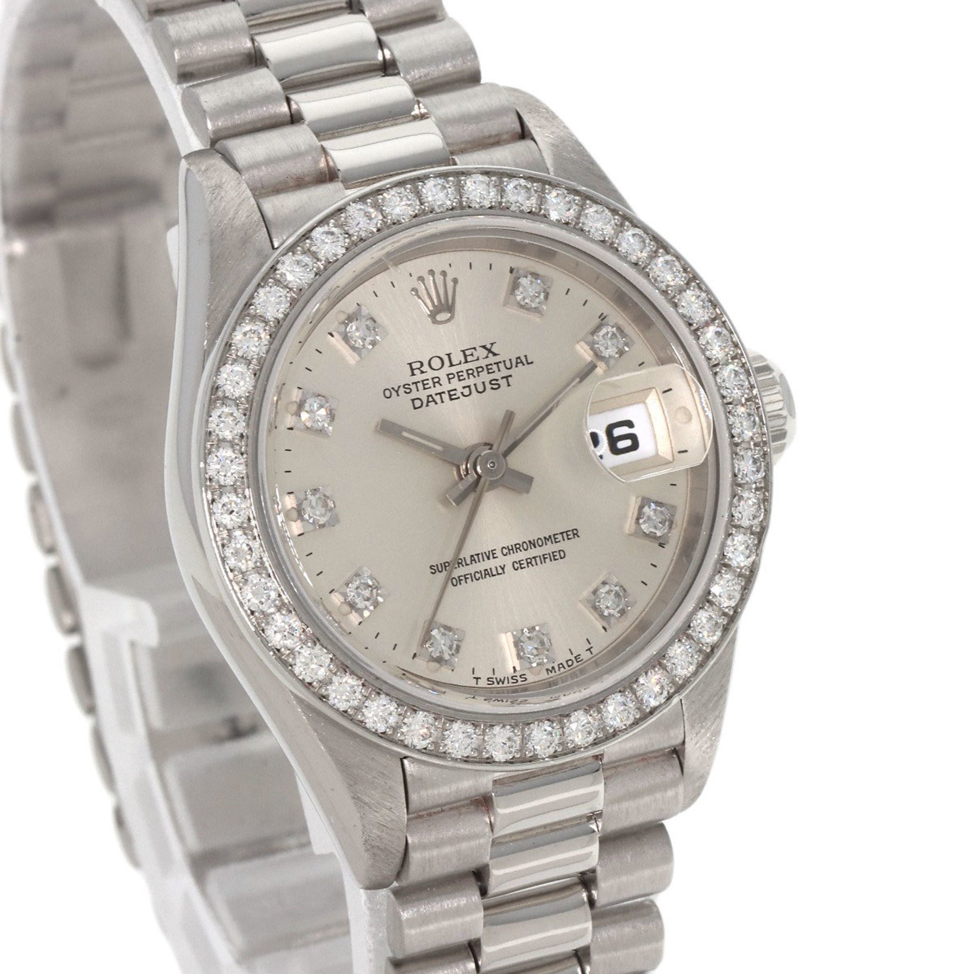 Rolex 69136G Datejust 10P Bezel Diamond Watch Platinum PT Ladies ROLEX