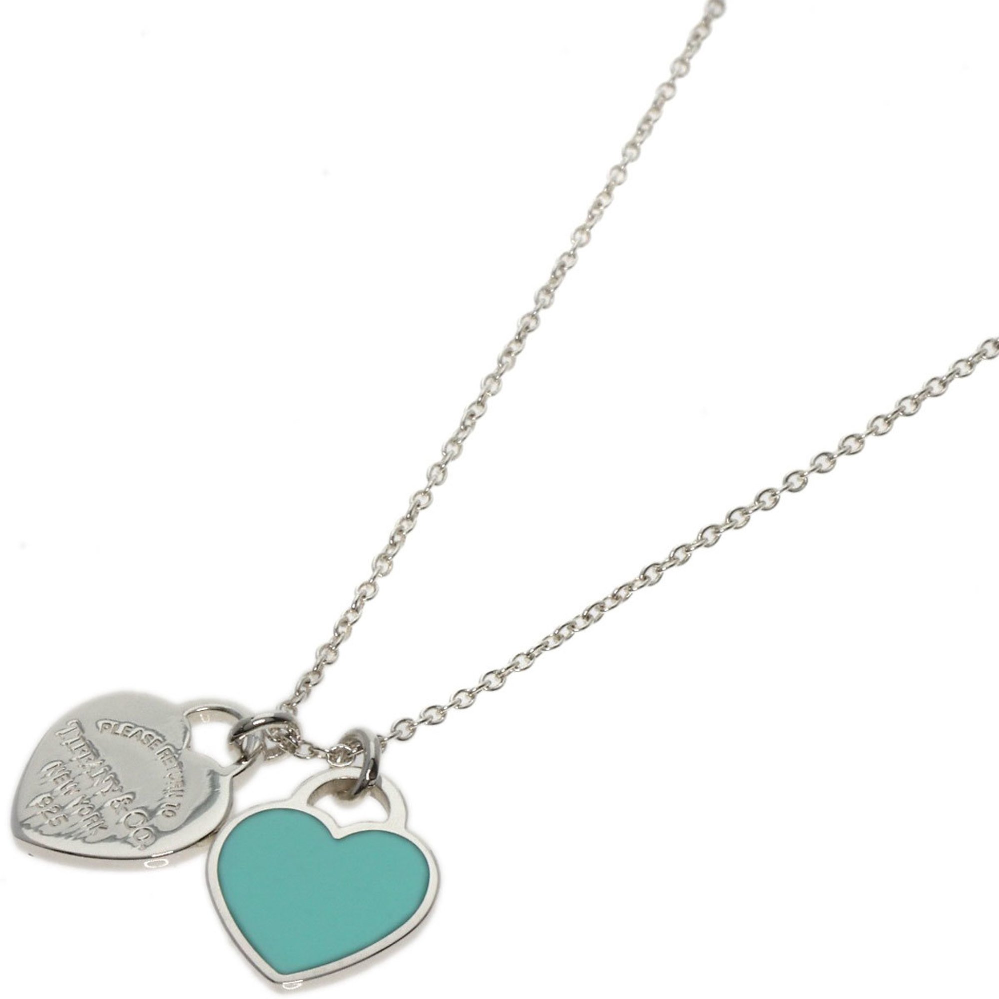 Tiffany Double Heart Tag Enamel Necklace Silver Women's TIFFANY&Co.