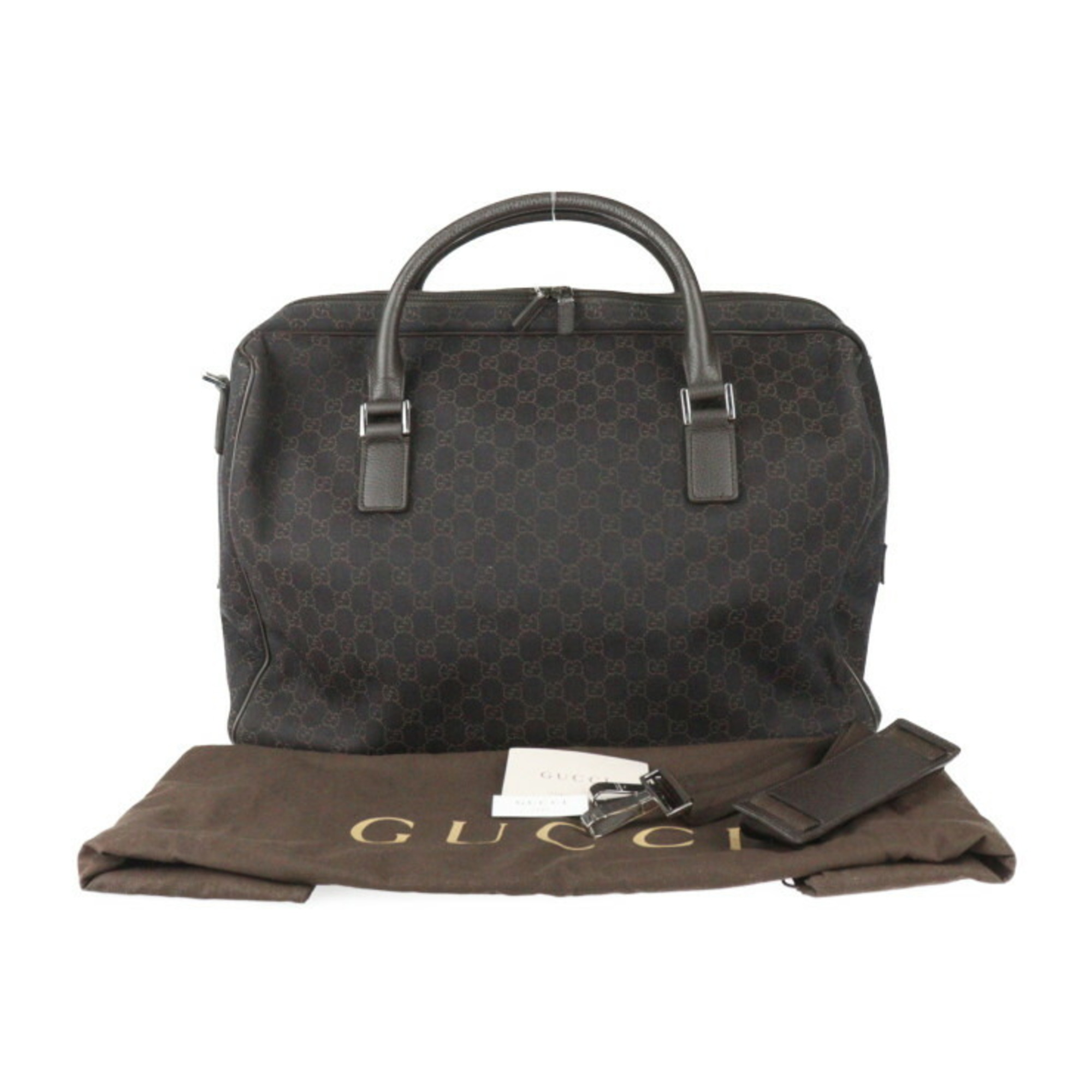 GUCCI Gucci Bag Boston 196356 GG Canvas Leather Dark Brown Shoulder Travel