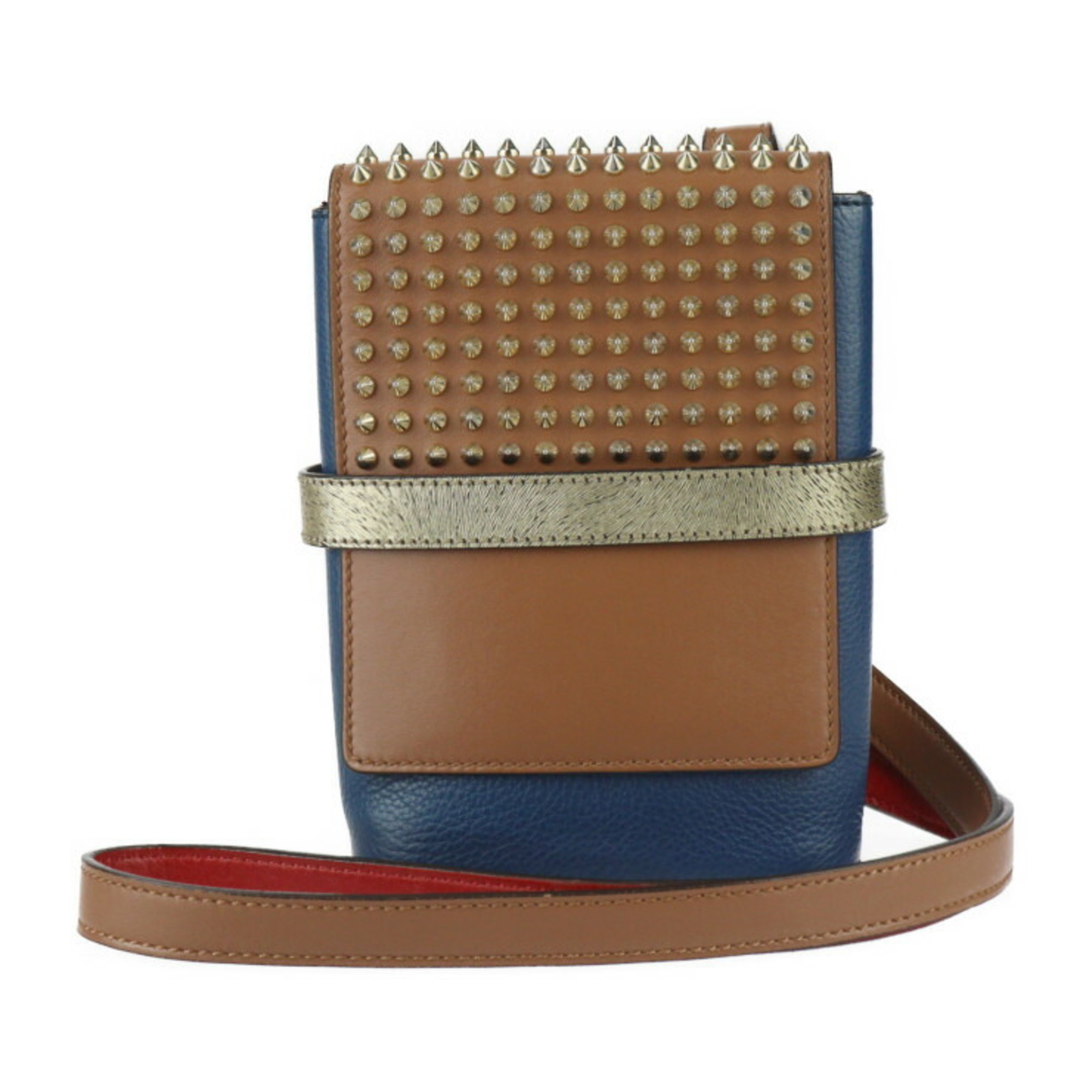 Christian Louboutin BENECH REPORTER shoulder bag 1165000 calf leather blue brown gold red spike studs