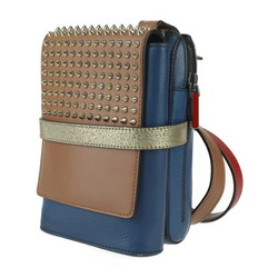 Christian Louboutin BENECH REPORTER shoulder bag 1165000 calf leather blue brown gold red spike studs