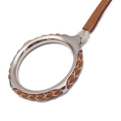 HERMES Kyoto Tresse Necklace 070963FP Swift Leather Brown White Pendant Loop