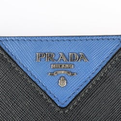 PRADA SAFFIANO TRAVEL Document Case, Second Bag, 2VN003, Leather, Black, Blue, L-Shaped, Clutch Pouch