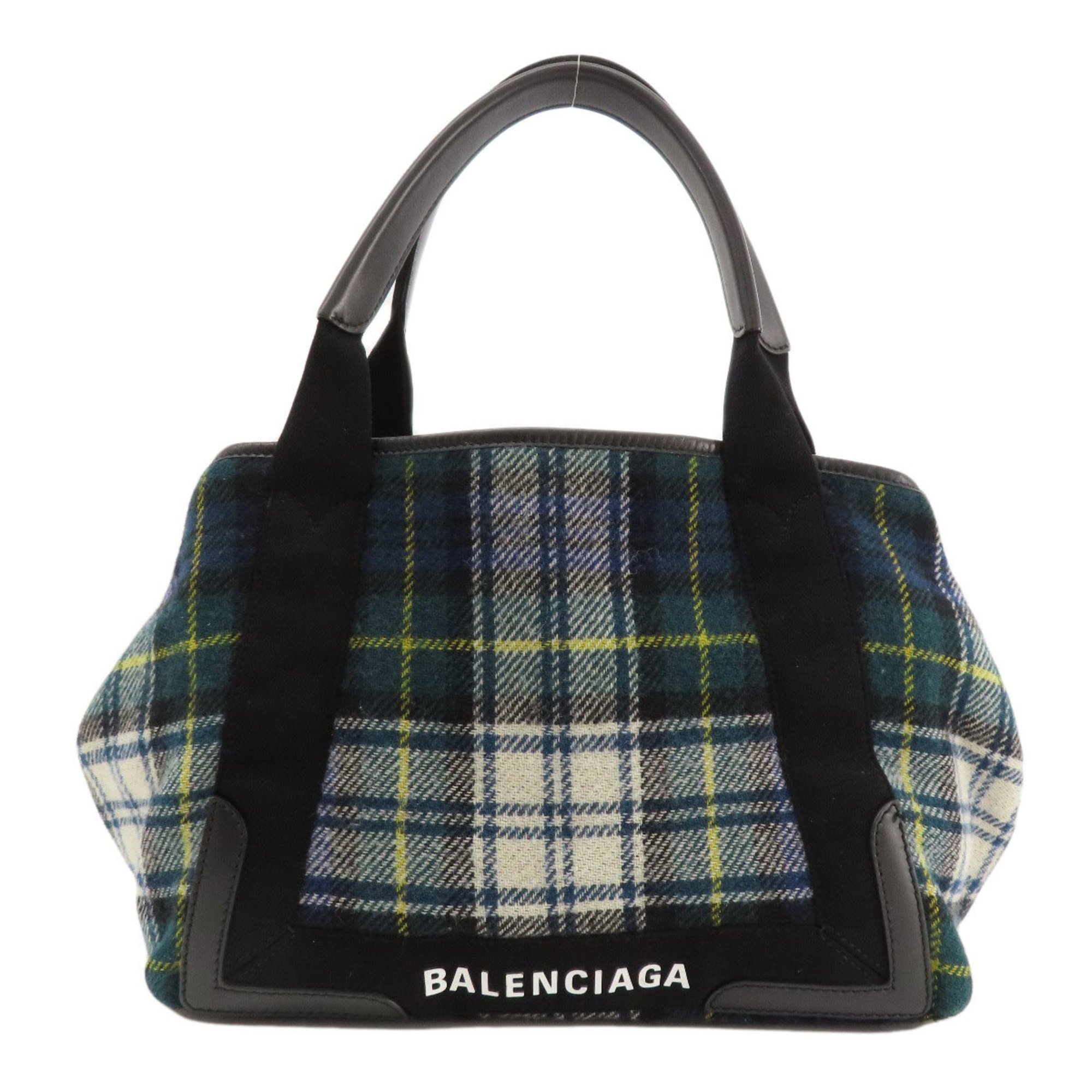 Balenciaga 339933 Navy Cabas Checkered Tote Bag Wool Women's BALENCIAGA