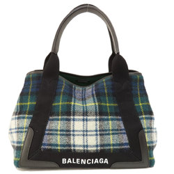 Balenciaga 339933 Navy Cabas Checkered Handbag Wool Women's BALENCIAGA