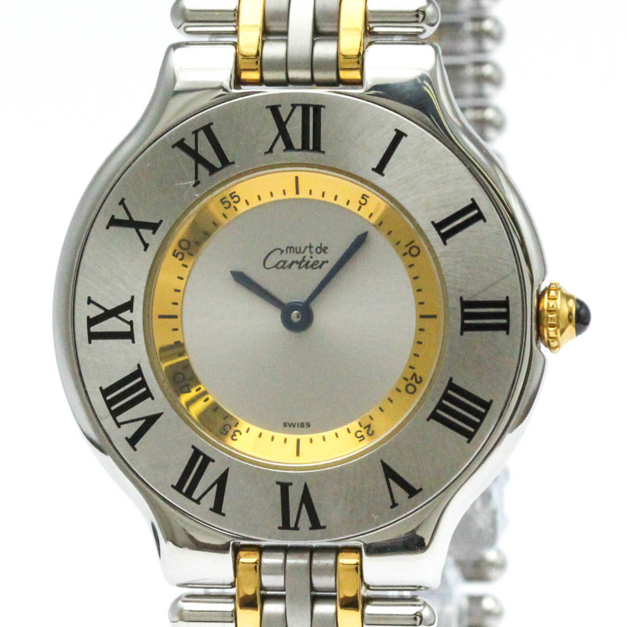 Polished CARTIER Must 21 Gold Plated Steel Quartz Unisex Watch BF574129