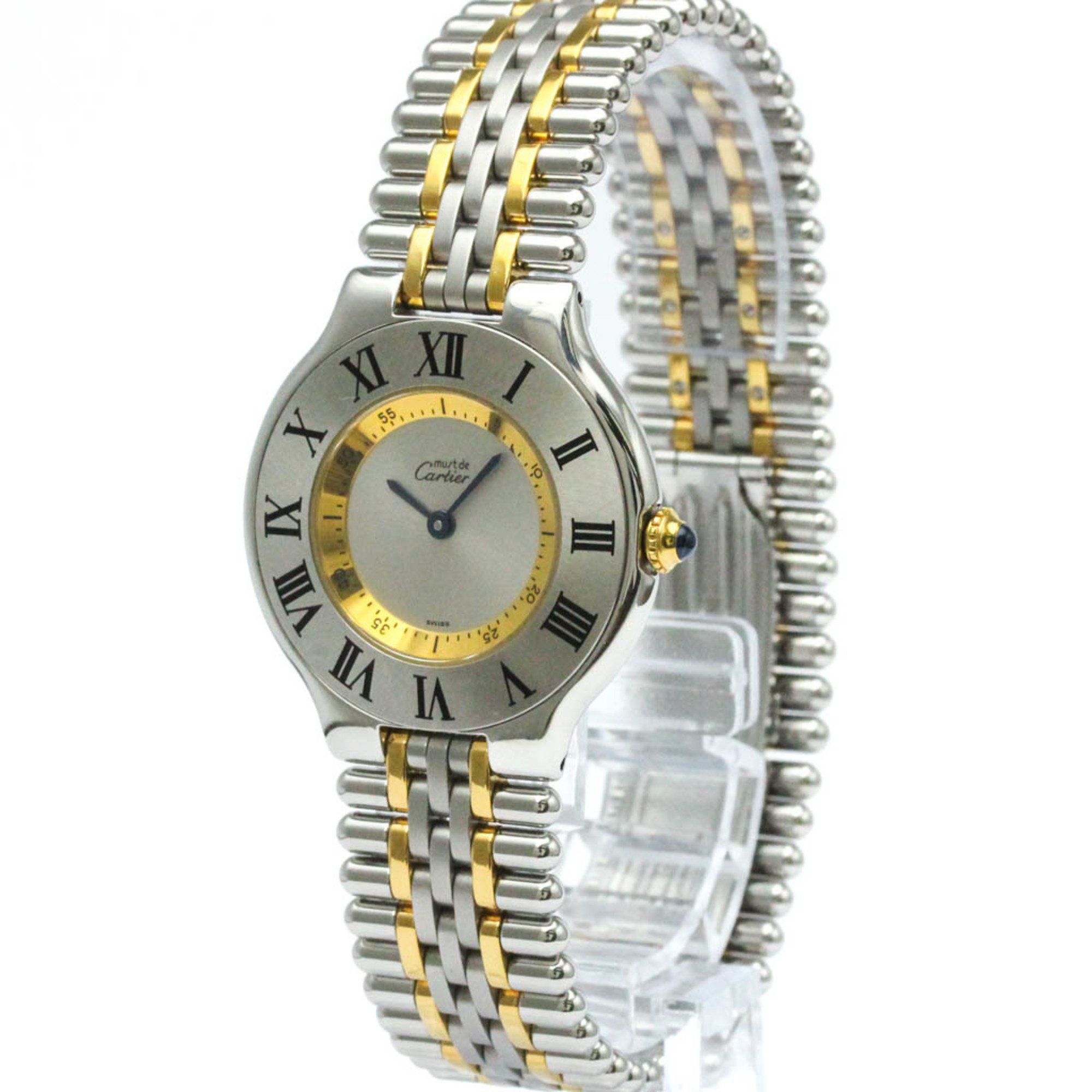 Polished CARTIER Must 21 Gold Plated Steel Quartz Unisex Watch BF574129