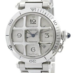 Polished CARTIER Pasha 38 Grid Steel Automatic Mens Watch W31059H3 BF574255