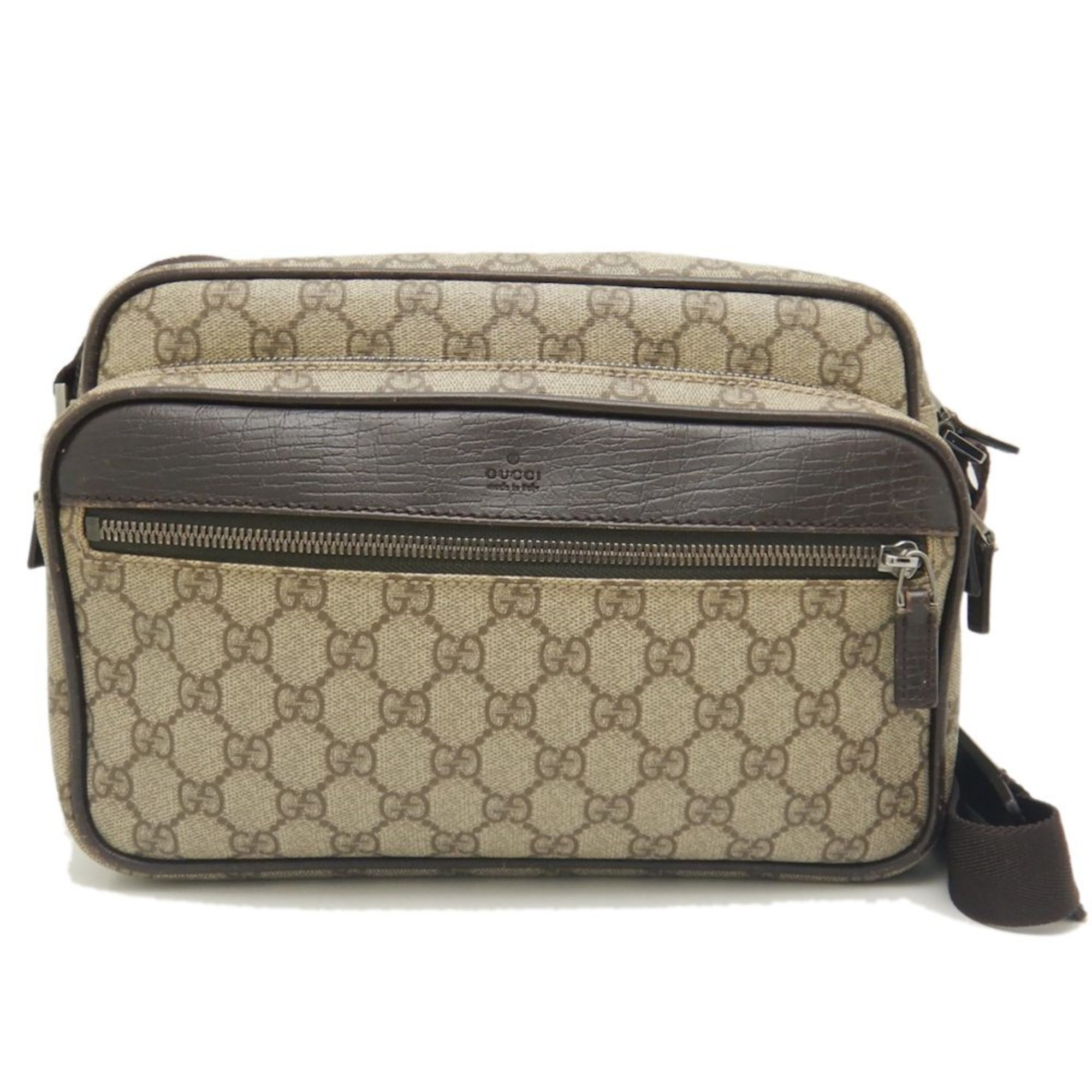 GUCCI 114531 Shoulder Bag GG Supreme Canvas x Leather Beige Brown 251903