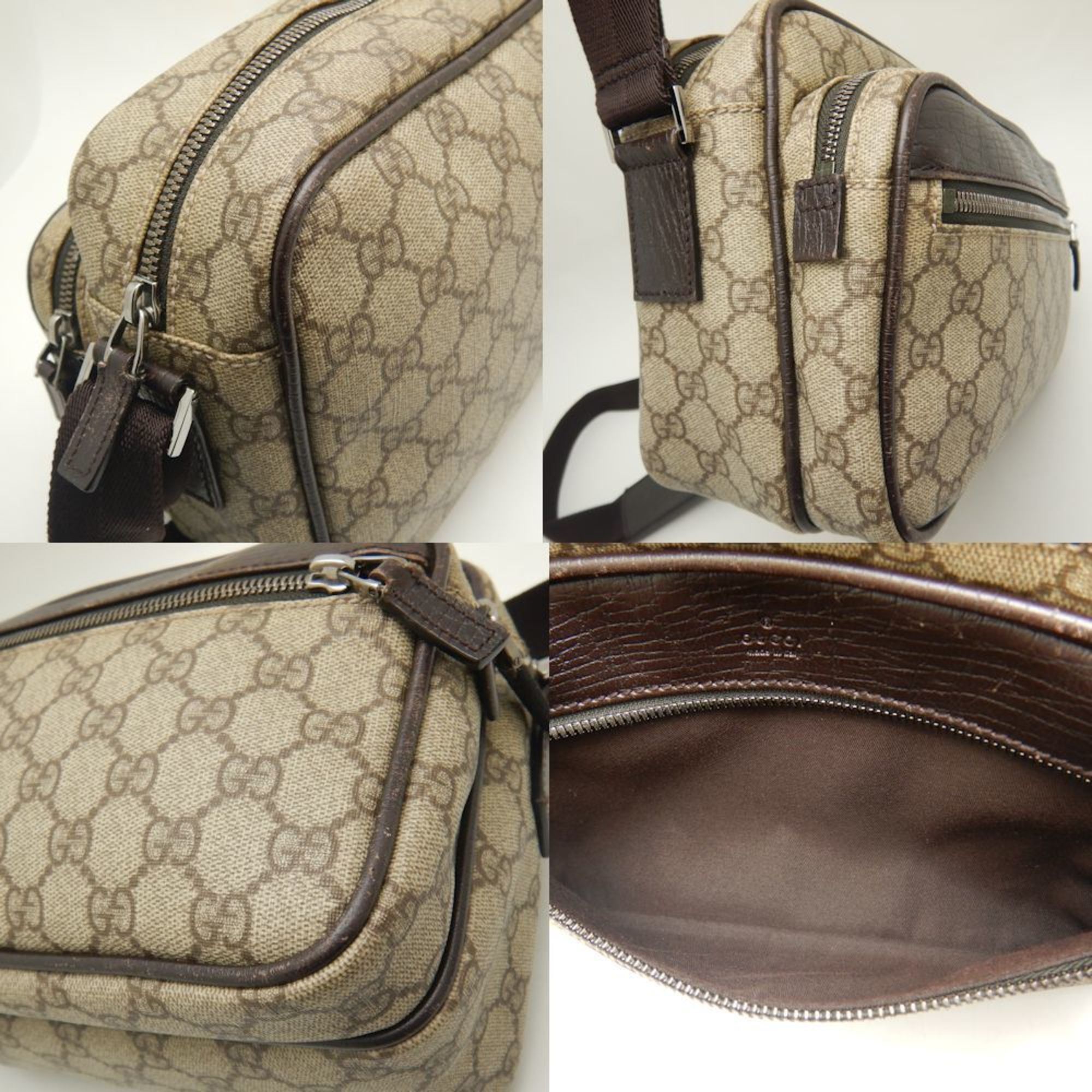 GUCCI 114531 Shoulder Bag GG Supreme Canvas x Leather Beige Brown 251903